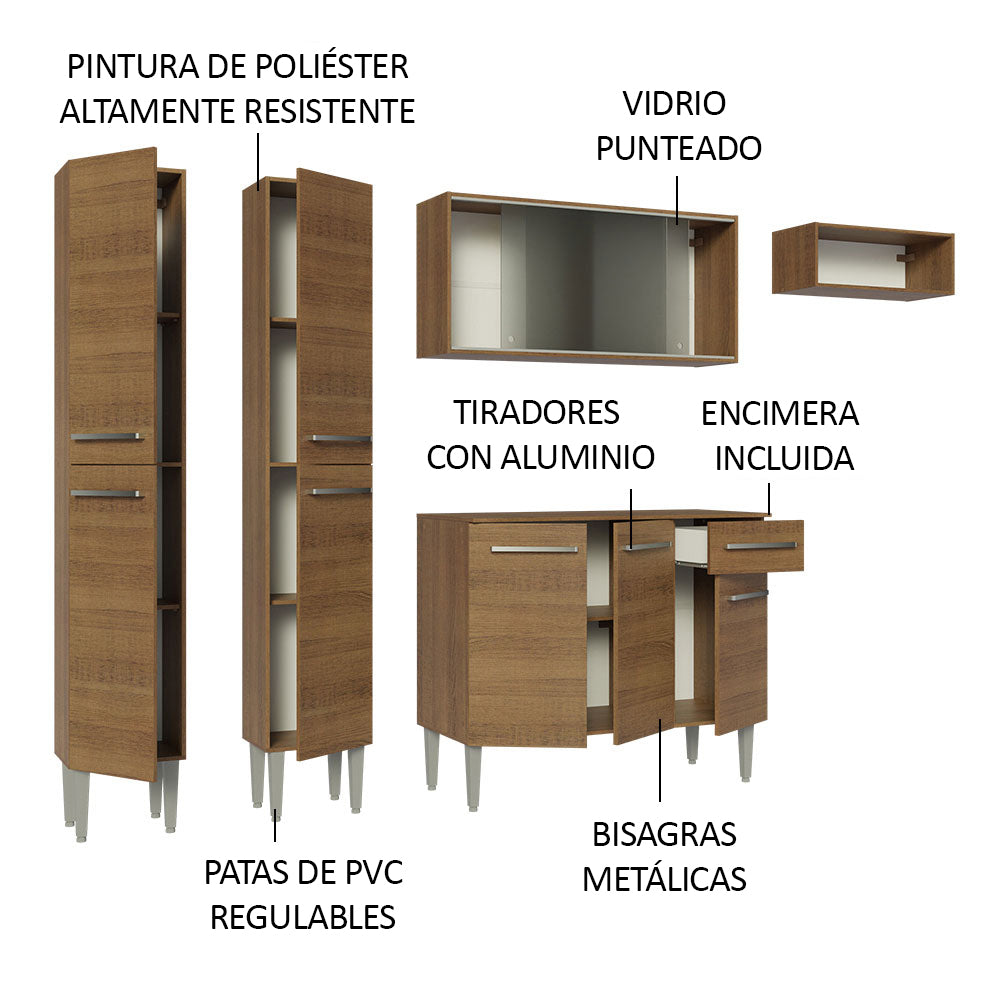 Combo completo de Cocina 229cm Marrón Emilly Madesa 08