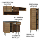 Combo completo de Cocina 229 cm 9 Puertas 1 Cajón con Bacha de Acero Inoxidable Marrón Emilly Madesa