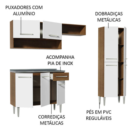 Cocina Integral 229cm Con Fregadero Marrón/Blanco Emilly Madesa 10