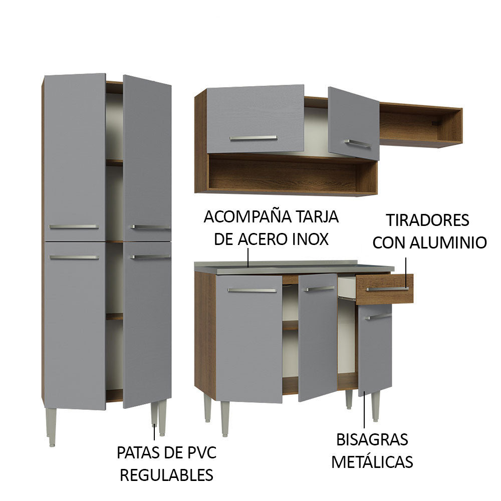 Combo completo de Cocina Madesa Emilly Con Bacha de acero inoxidable Marrón/Gris 12