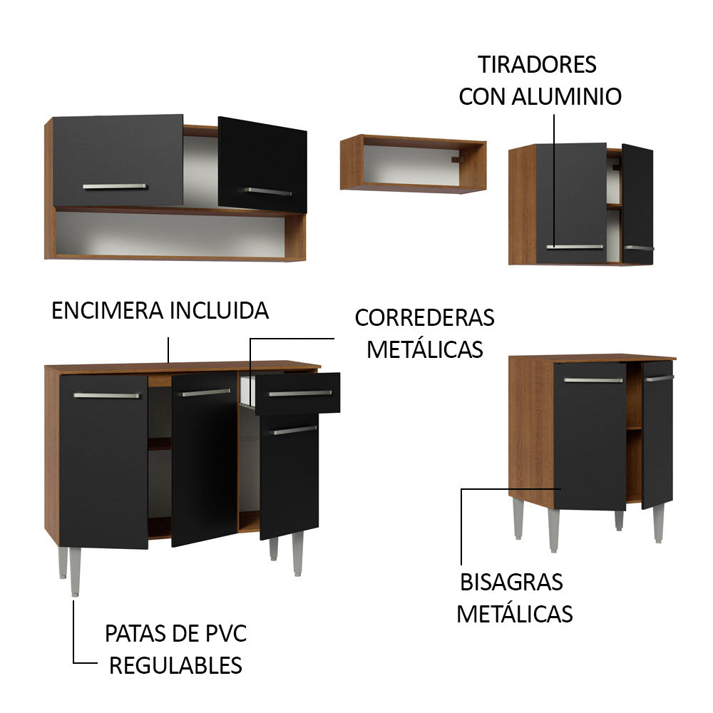 Combo completo de Cocina Madesa Emilly 229cm Marrón/Negro 15