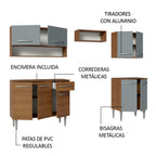 Combo completo de Cocina 229 cm 9 Puertas 1 Cajón Marrón/Gris Emilly Madesa