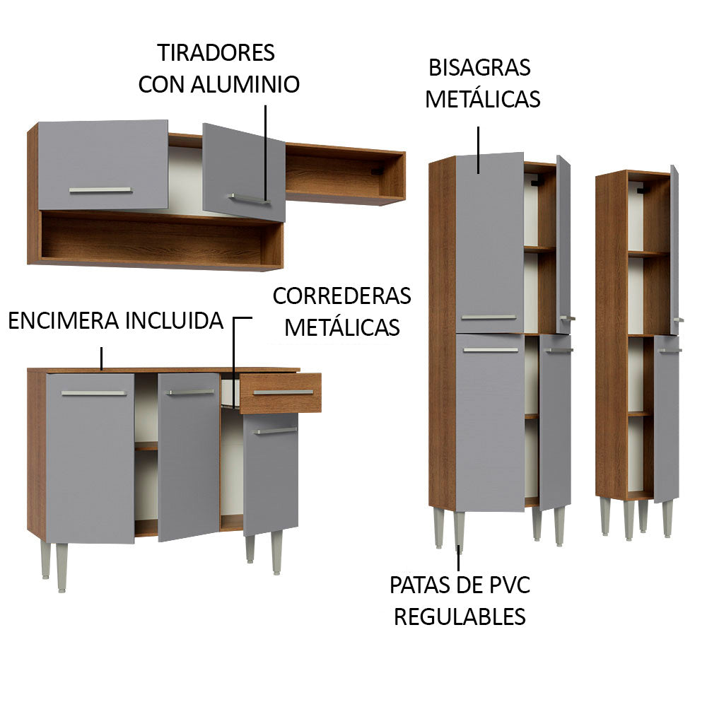 Combo completo de Cocina Madesa Emilly 261cm Marrón/Gris 02