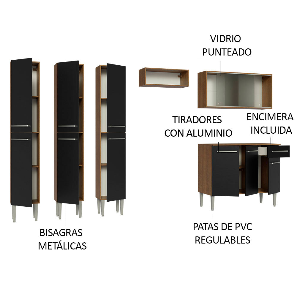 Combo completo de Cocina 261cm Marrón/Negro Emilly Madesa 03