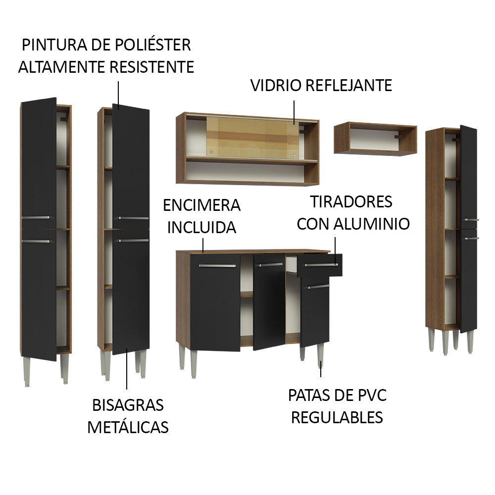 Combo completo de Cocina 261cm Marrón/Negro Emilly Madesa 04