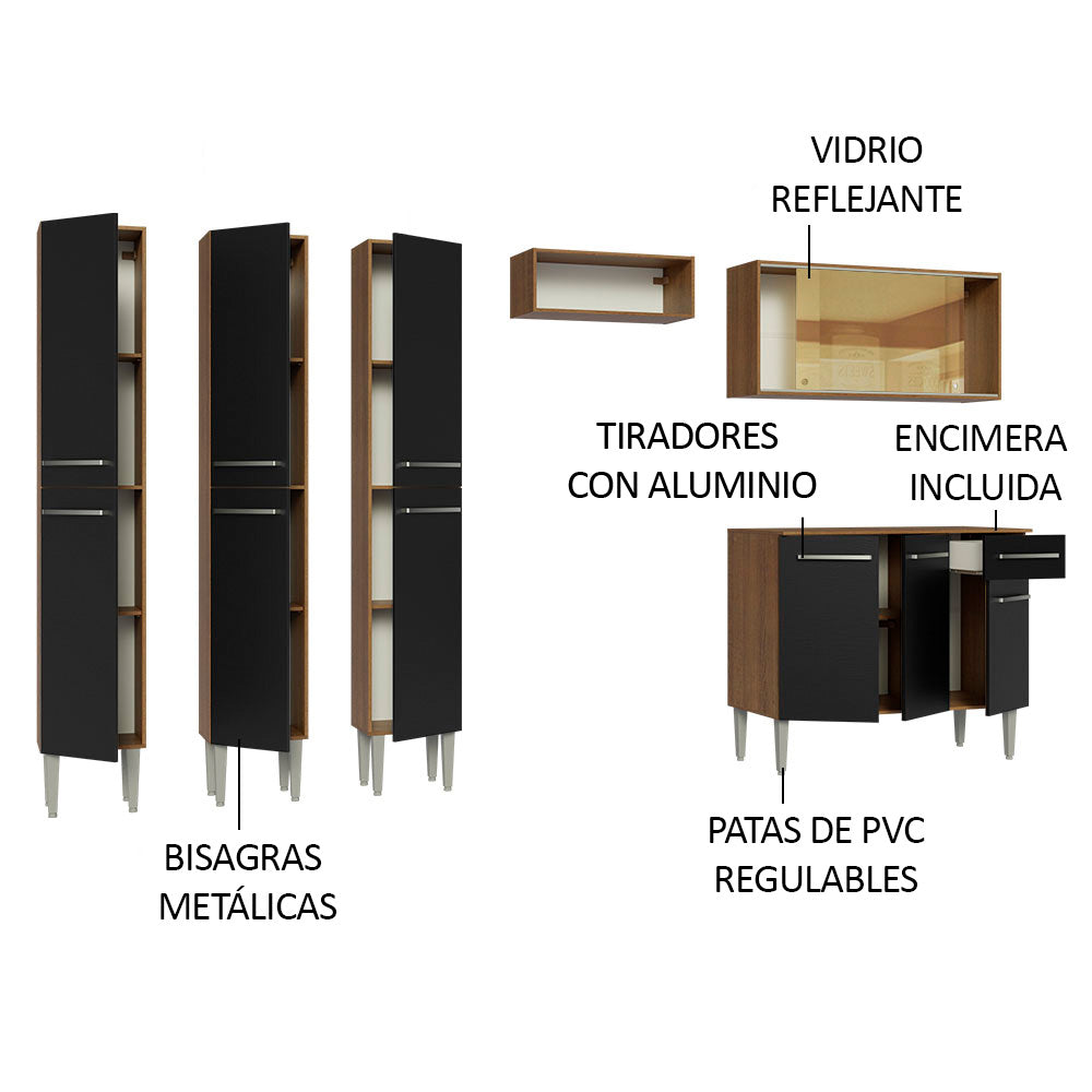 Combo completo de Cocina 261cm Marrón/Negro Emilly Madesa 05