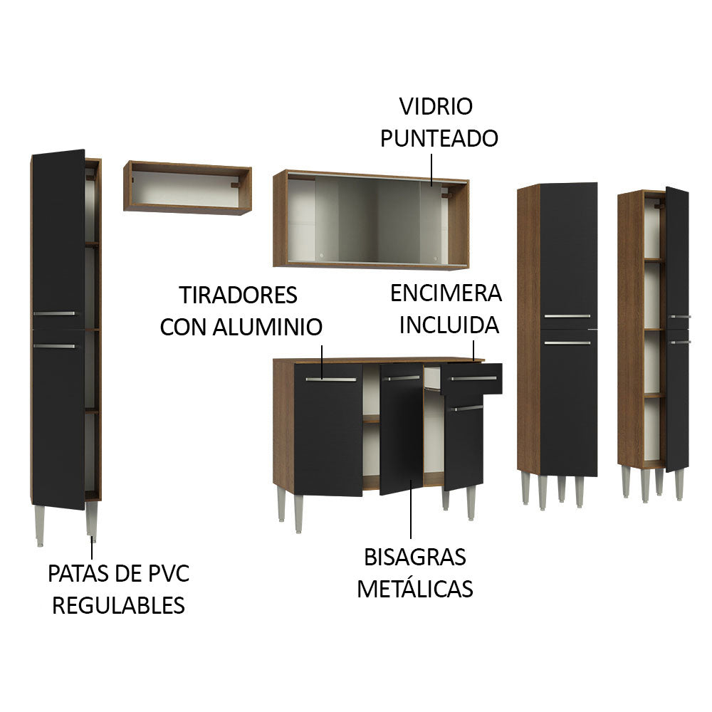 Combo completo de Cocina 261cm Marrón/Negro Emilly Madesa 06