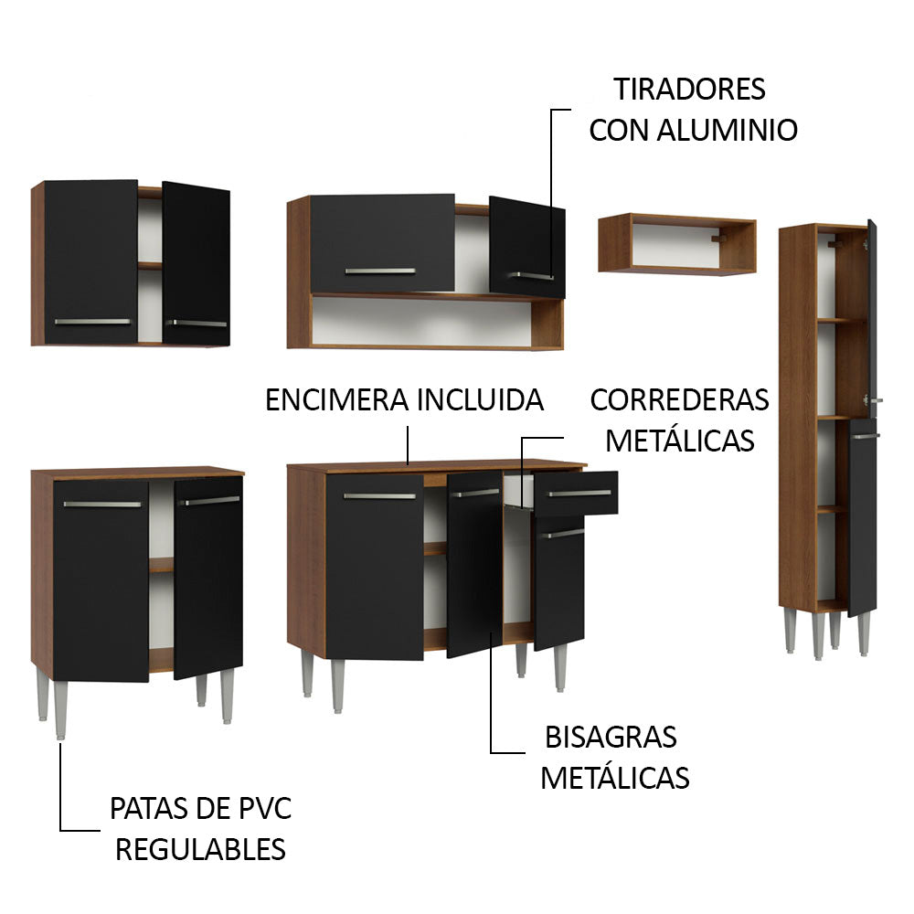 Combo completo de Cocina Madesa Emilly 261cm Marrón/Negro 09