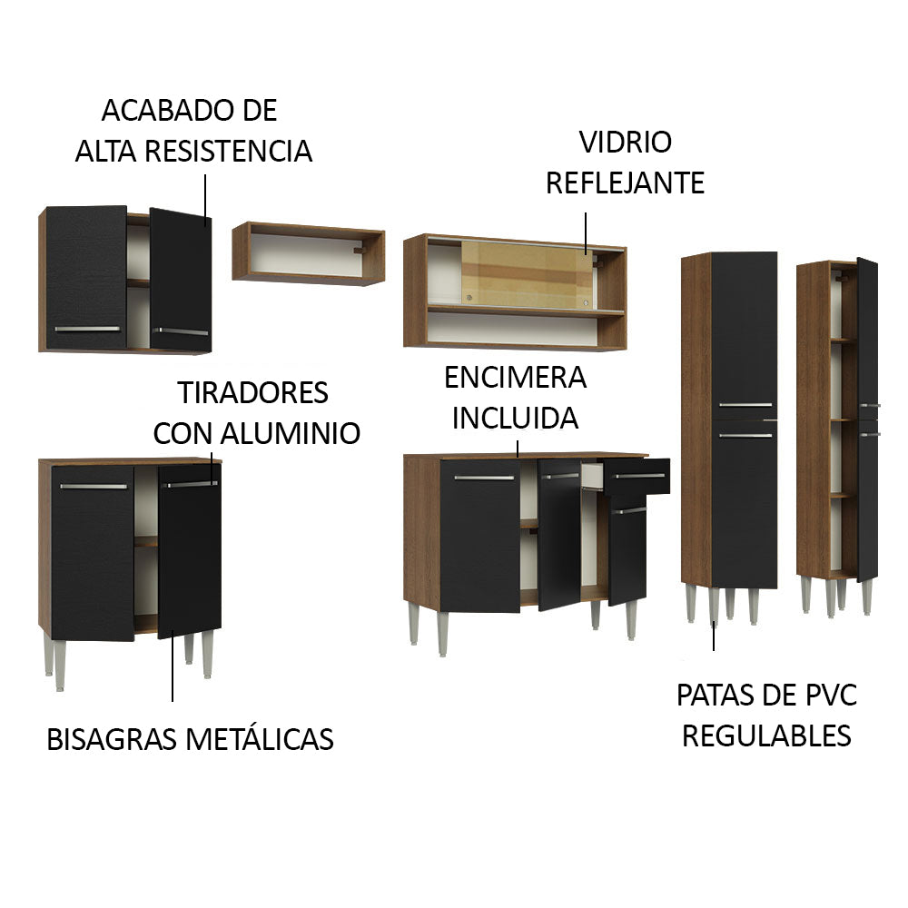 Combo completo de Cocina 293cm Marrón/Negro Emilly Madesa 03