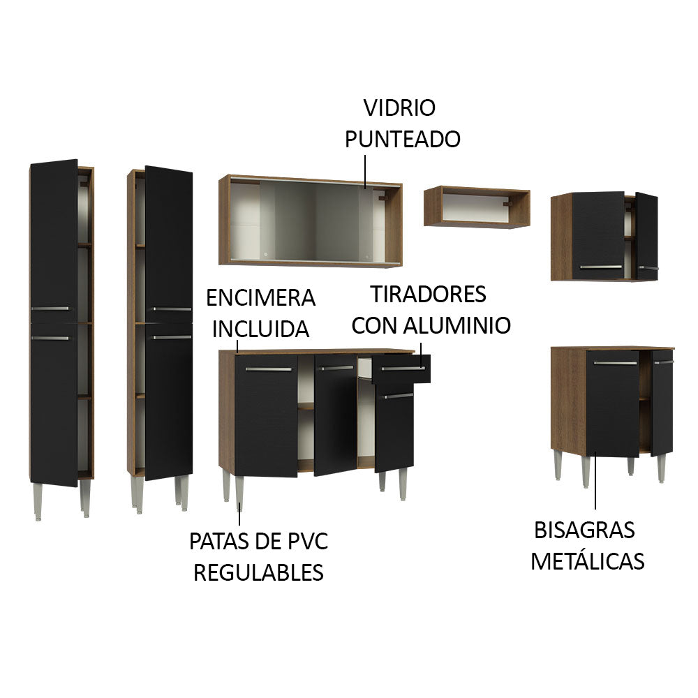 Combo completo de Cocina 293 cm Marrón/Negro Emilly Madesa 04