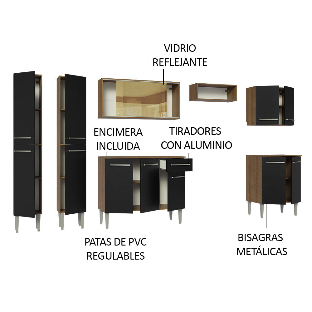 Combo completo de Cocina 293 cm Marrón/Negro Emilly Madesa 05