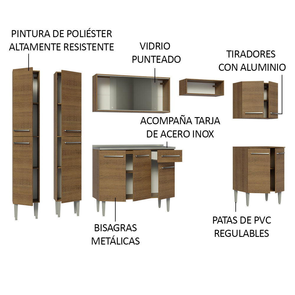 Combo completo de Cocina Madesa Emilly 2.93 m con Bacha Marrón 06