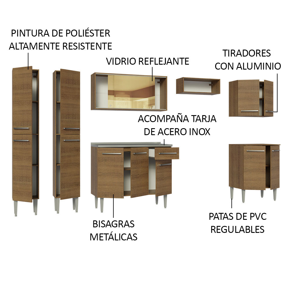 Combo completo de Cocina Madesa Emilly 2.93 m con Bacha Marrón 07