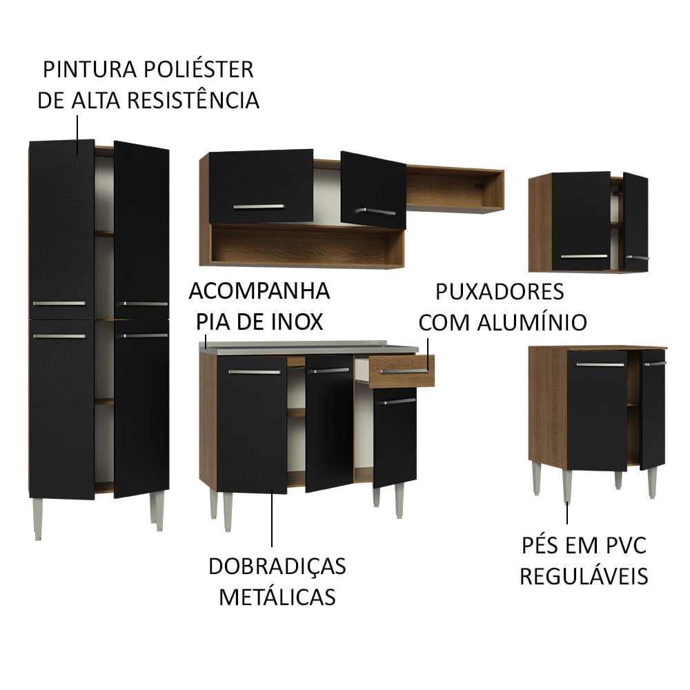 Combo completo de Cocina 293cm Con Bacha de acero inoxidable Emilly Madesa 08