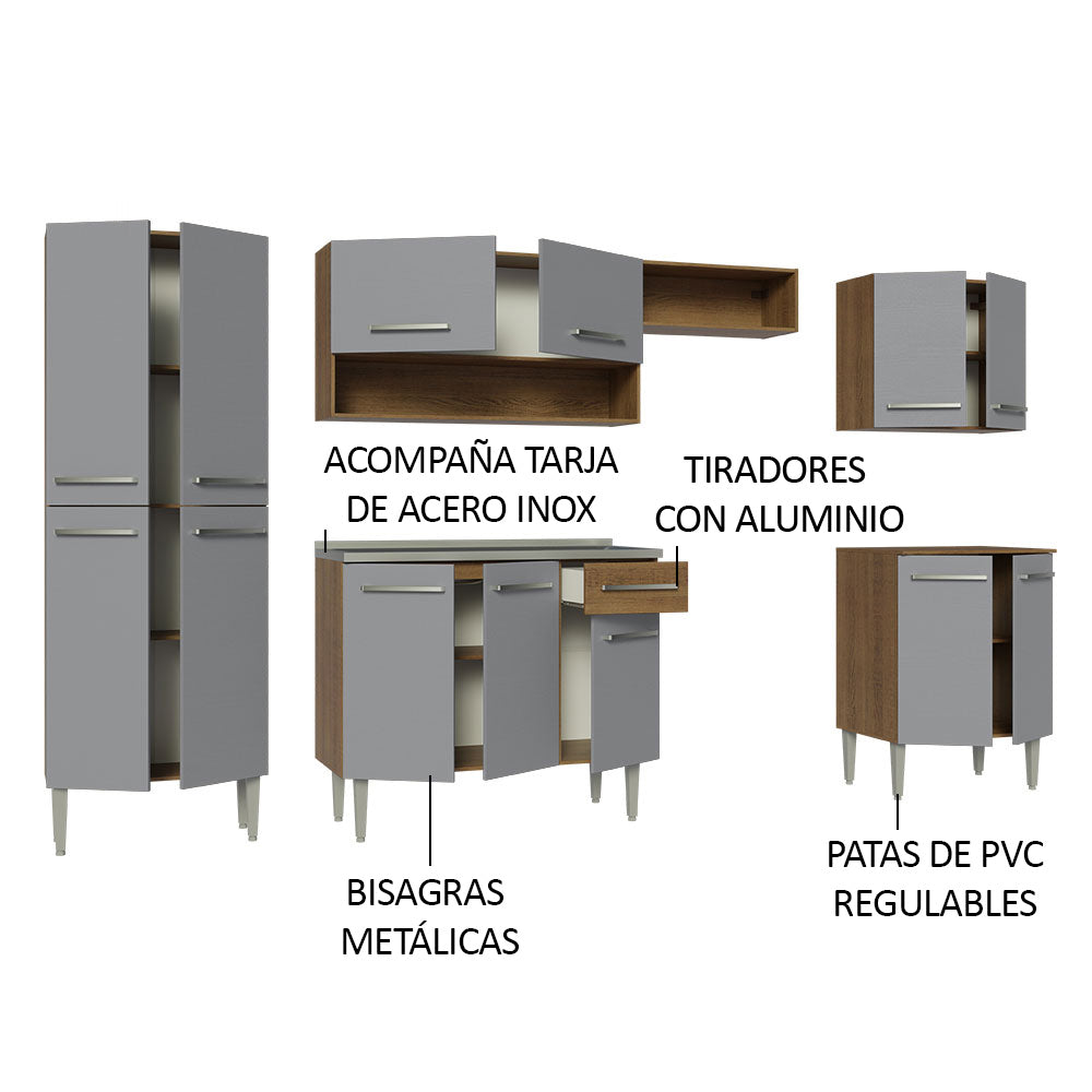 Combo completo de Cocina 293cm con Bacha de acero inoxidable Marrón/Gris Emilly Madesa 08