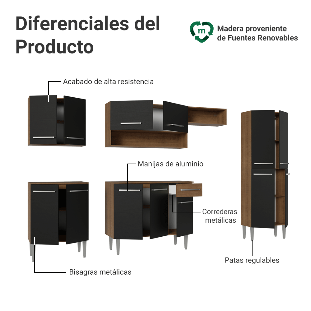 Cocina Compacta 293 cm Emilly Marrón/Negro 011