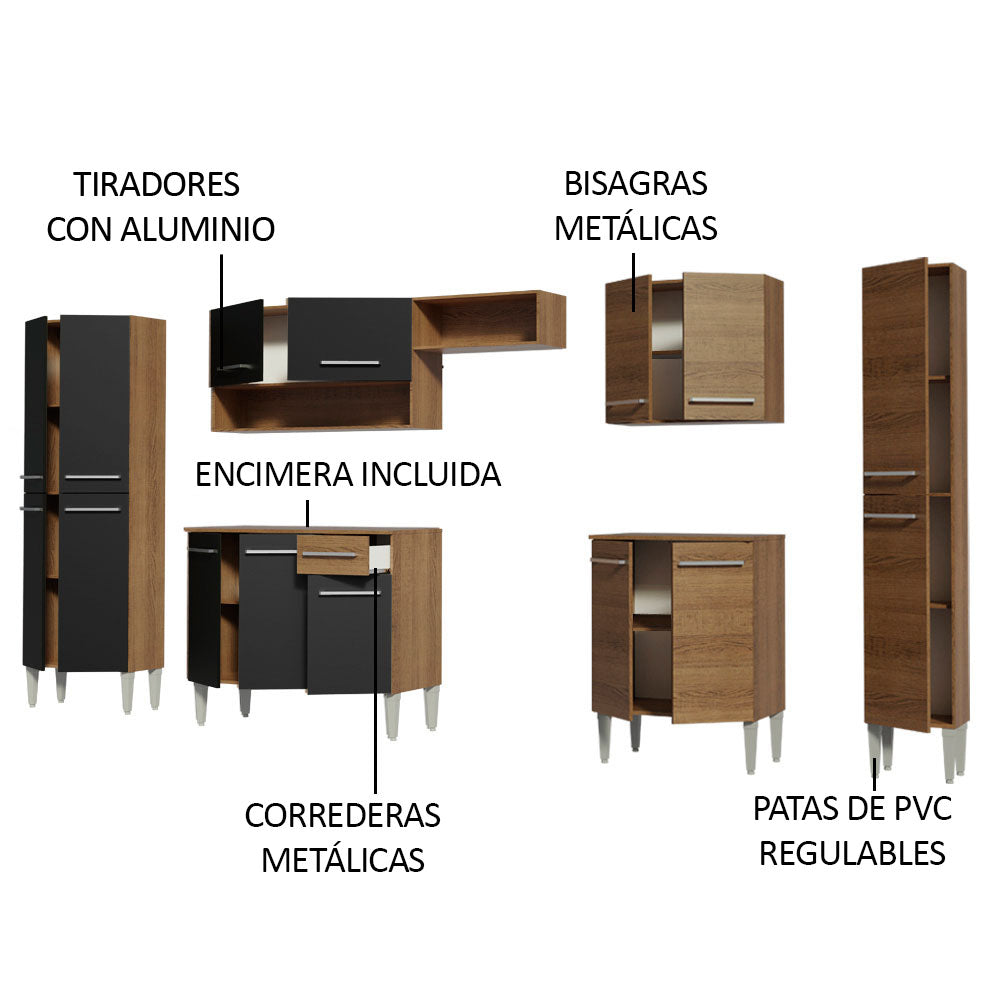 Combo completo de Cocina 325cm Emilly Joy Madesa 01 - Marrón/Negro