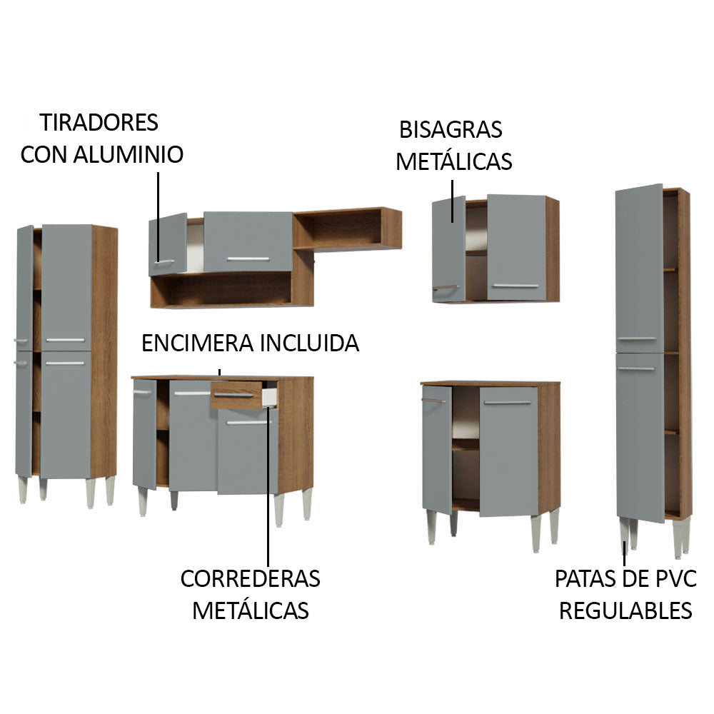 Combo Completo de Cocina 325 cm Gris/Marrón Emilly Joy Madesa 01