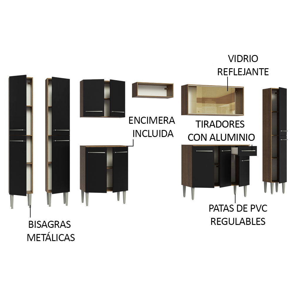 Combo completo de Cocina 325cm Marrón/Negro Emilly Madesa 04