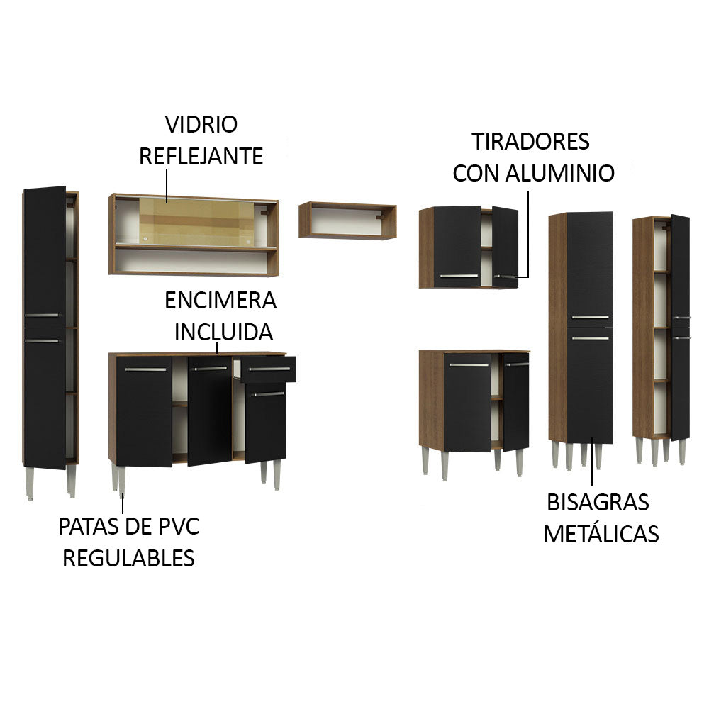 Combo completo de Cocina 325cm Marrón/Negro Emilly Madesa 05