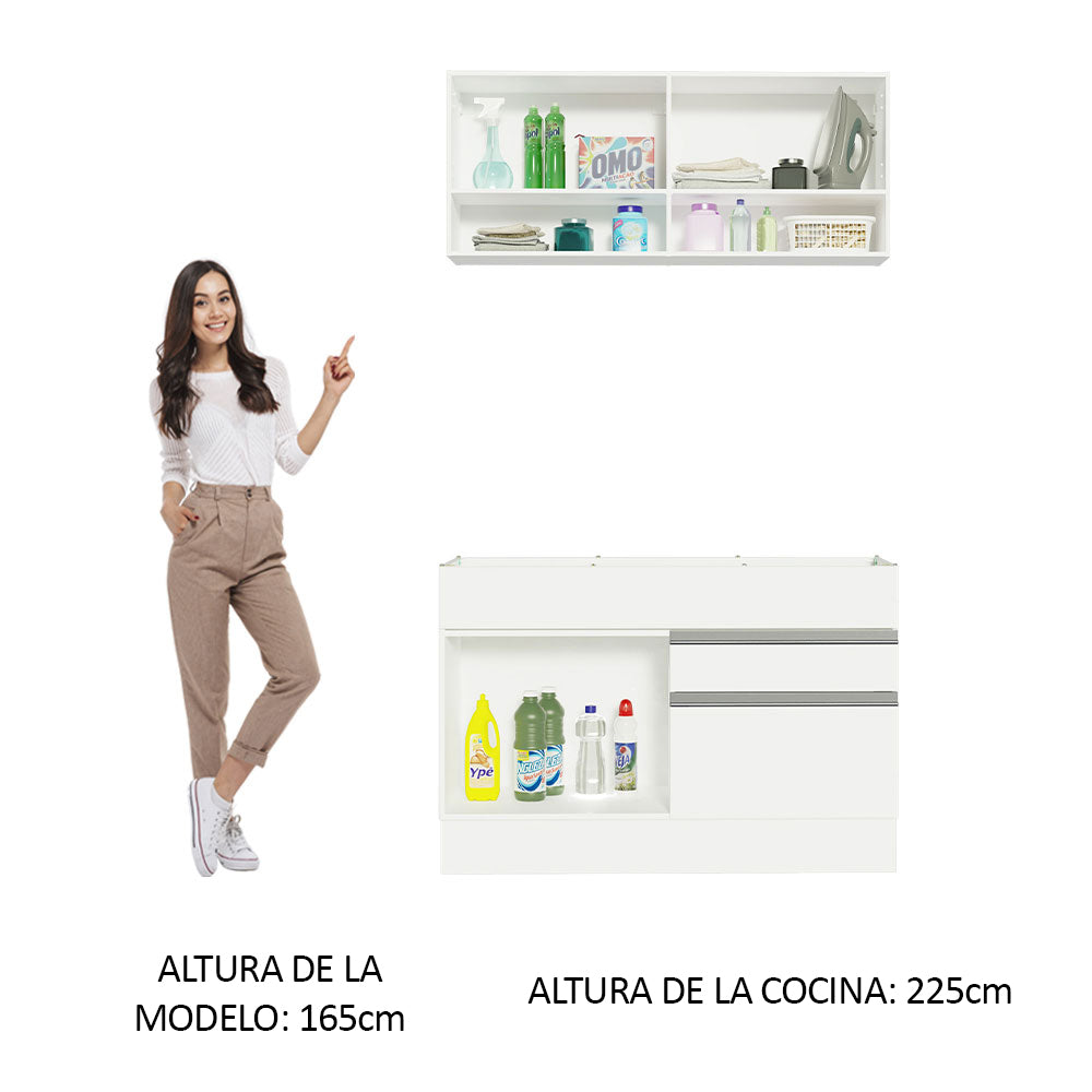 Kit Lavadero 120 cm con Alacena y Bajo Mesada Blanco Madesa 01