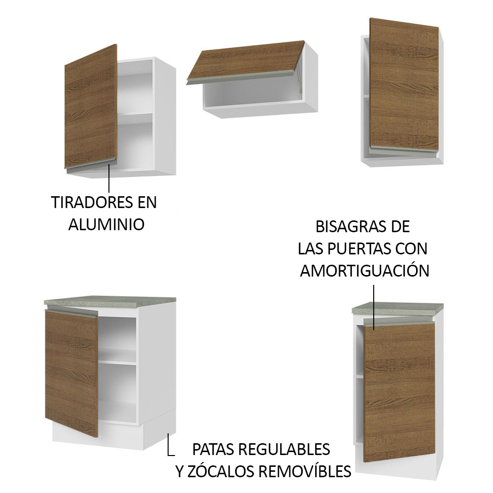 Combo de Cocina Compacta 160cm Blanco/Marrón Glamy Madesa 07