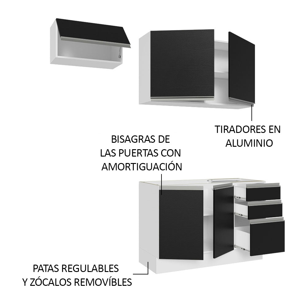 Combo de Cocina Compacta 180cm Blanco/Negro Glamy Madesa 09