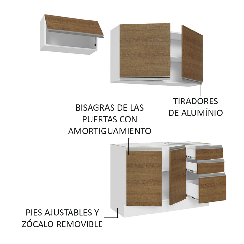 Combo de Cocina 180cm Glamy Madesa 09 - Blanco/Marrón