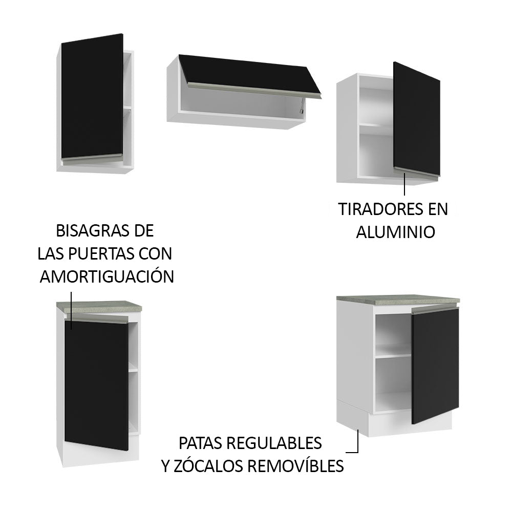 Combo de Cocina Compacta 180cm Blanco/Negro Glamy Madesa 12