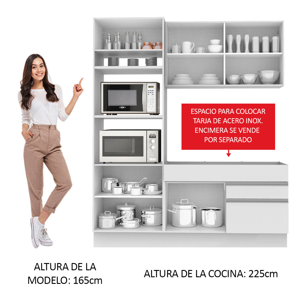 Combo de Cocina Compacta 6 Purtas 2 Cajones (Sin Mesada ni Bacha) Blanco Lívia Madesa