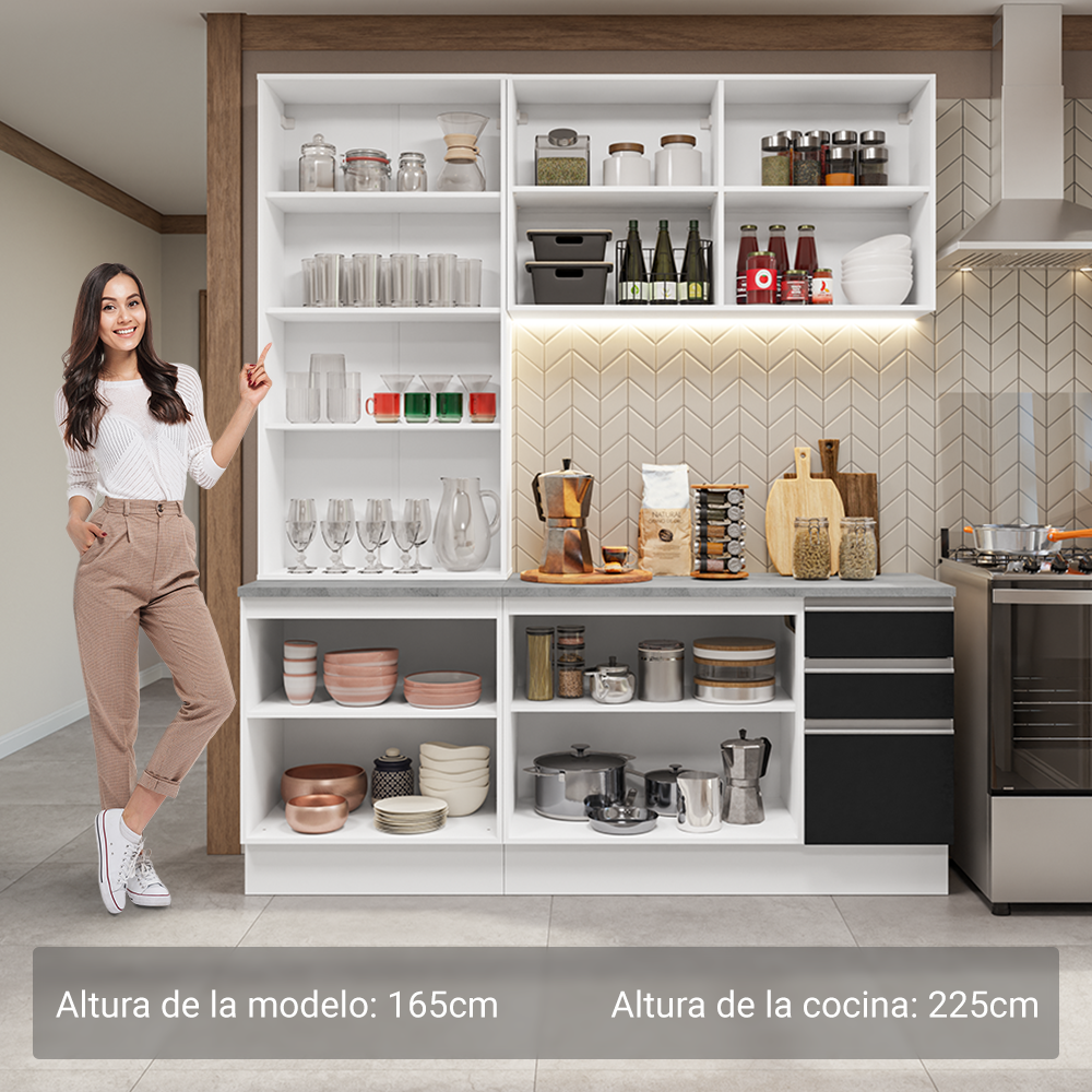 Combo completo de Cocina con Cristalero 190 cm Madesa Glamy BN 05
