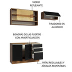 Cocina Compacta 200 cm 5 Puertas 3 Cajones Sin Mesada Marrón/Negro Glamy Madesa
