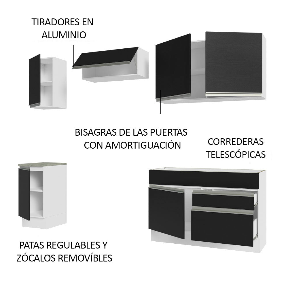 Combo completo de Cocina Madesa Glamy 240cm Blanco/Negro 07