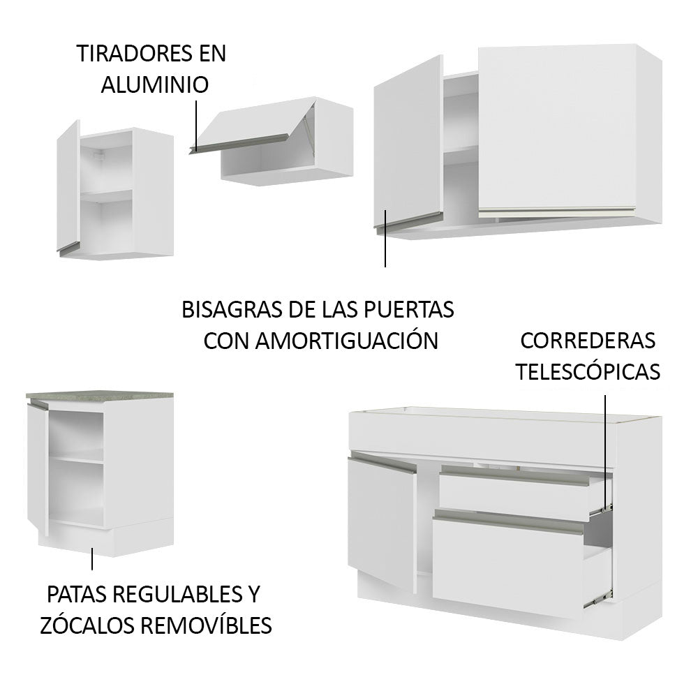 Combo completo de Cocina 240cm Blanco Glamy Madesa 08