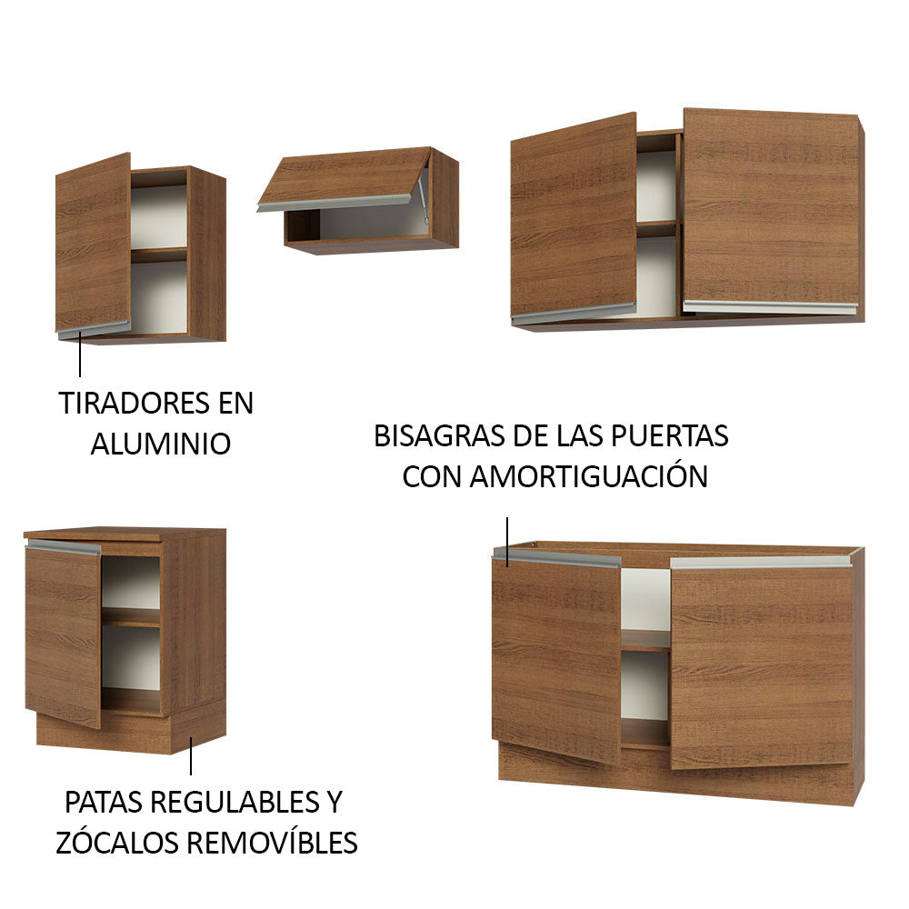 Combo completo de Cocina 240 cm 7 Puertas Sin Mesada Marrón Glamy Madesa 09