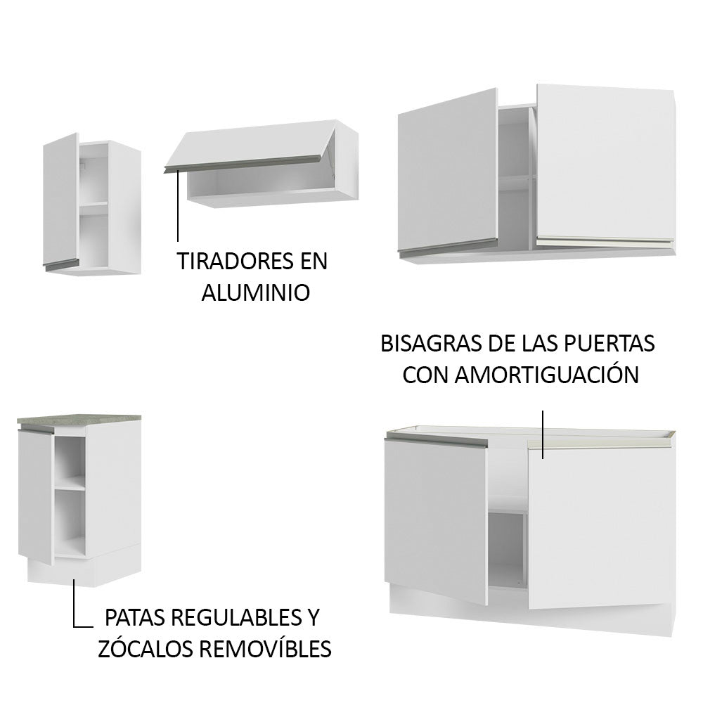 Combo completo de Cocina 240 cm 7 Puertas Sin Mesada Blanco Glamy Madesa 10