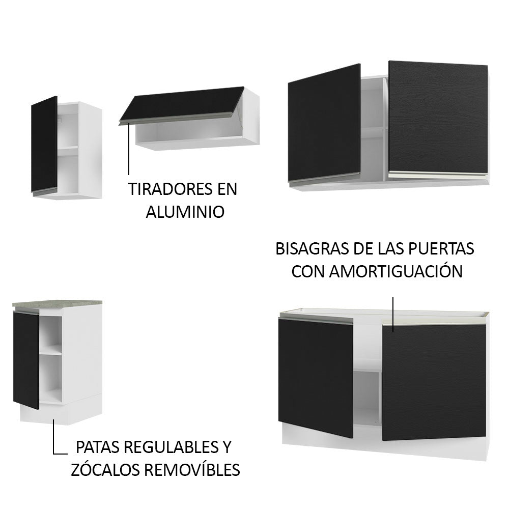 Combo completo de Cocina 240 cm 7 Puertas Sin Mesada Blanco/Negro Glamy Madesa 10