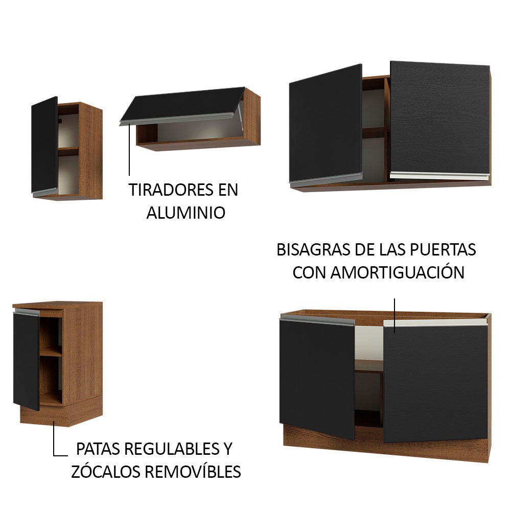Combo completo de Cocina Glamy Madesa 240cm - Marrón/Negro