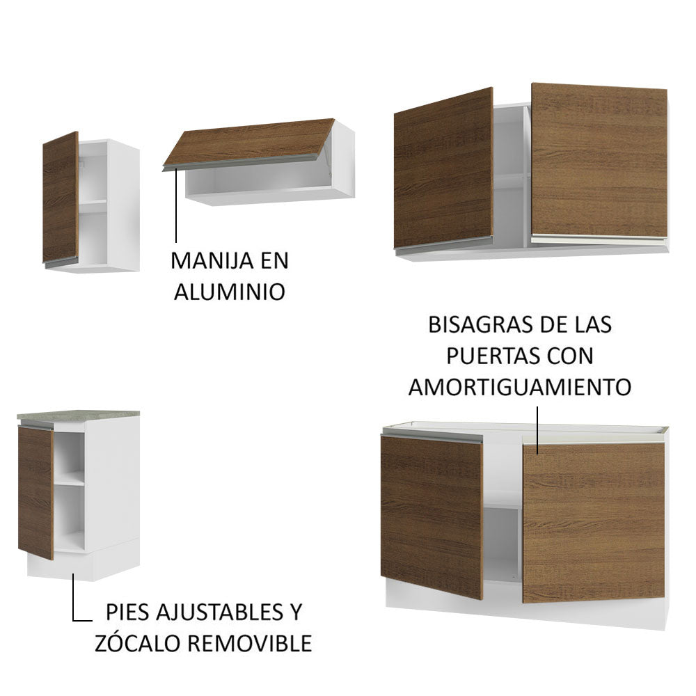 Combo completo de Cocina 240 cm 7 Puertas Sin Mesada Blanco/Marrón Glamy Madesa 10