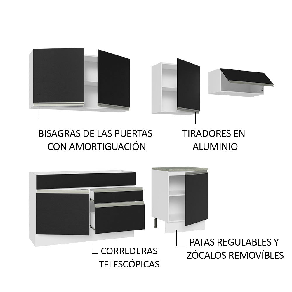 Combo completo de Cocina Madesa Glamy 260cm Blanco/Negro 03