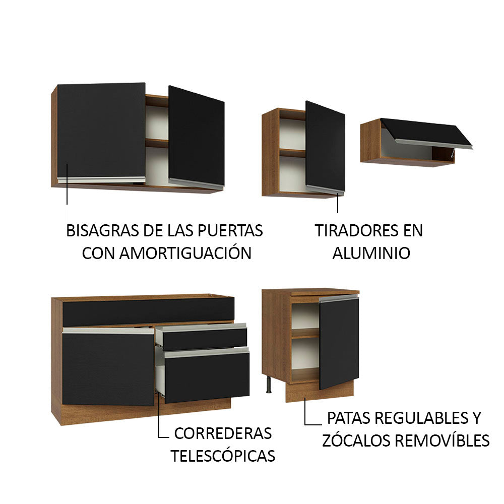 Combo completo de Cocina Madesa Glamy 260cm Marrón/Negro 03