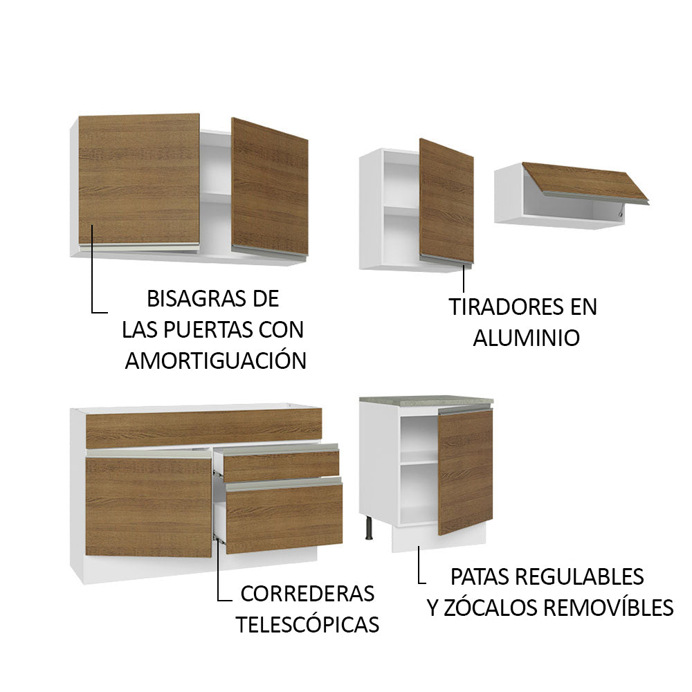 Combo completo de Cocina 260cm Blanco/Marrón Glamy Madesa 03