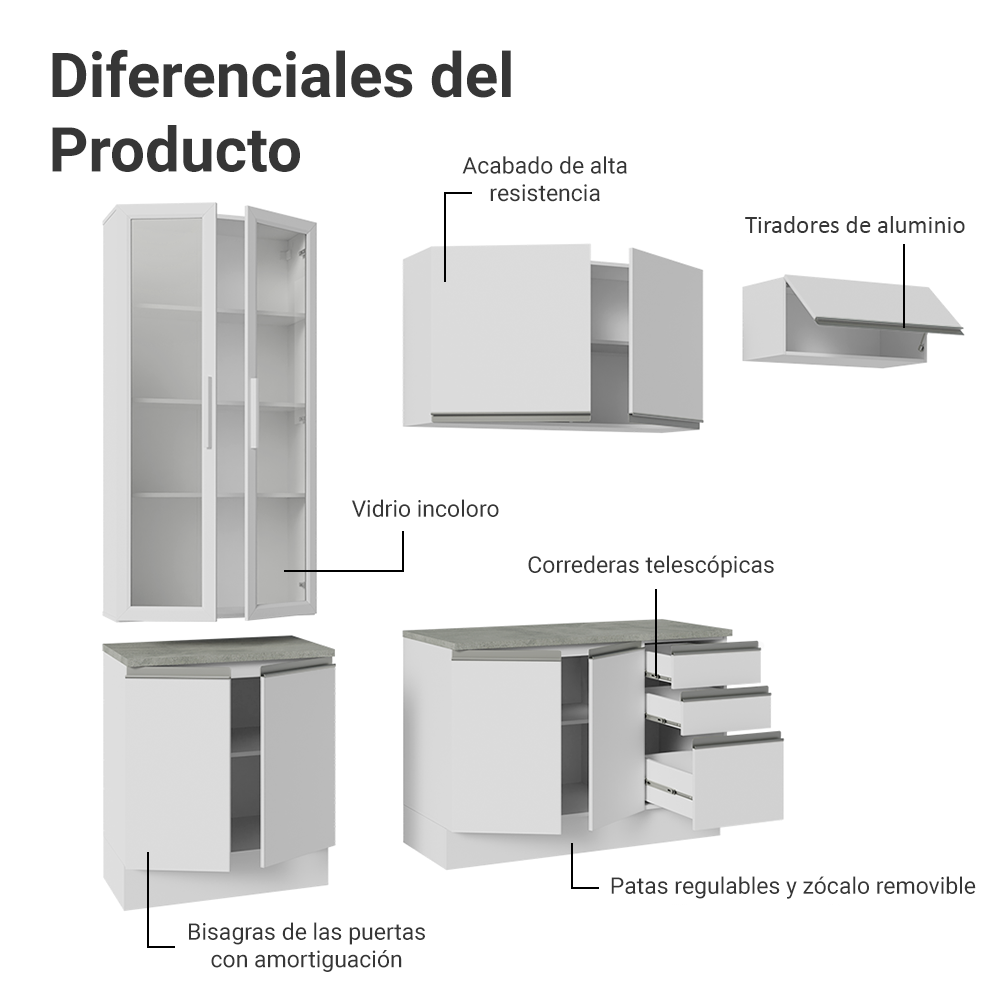 Combo completo de Cocina con Cristalero 270 cm Madesa Glamy BB 16