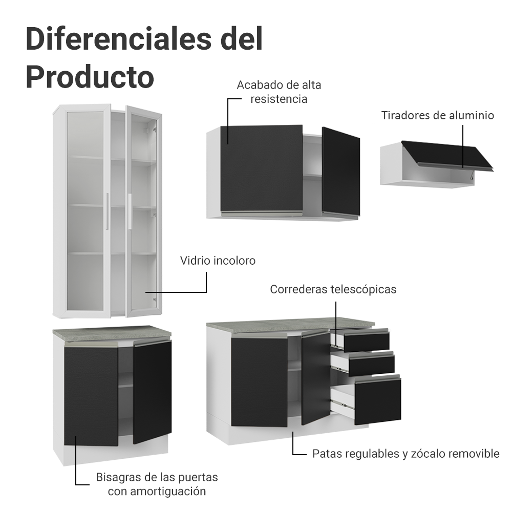 Combo completo de Cocina con Cristalero 270 cm Madesa Glamy BN 16