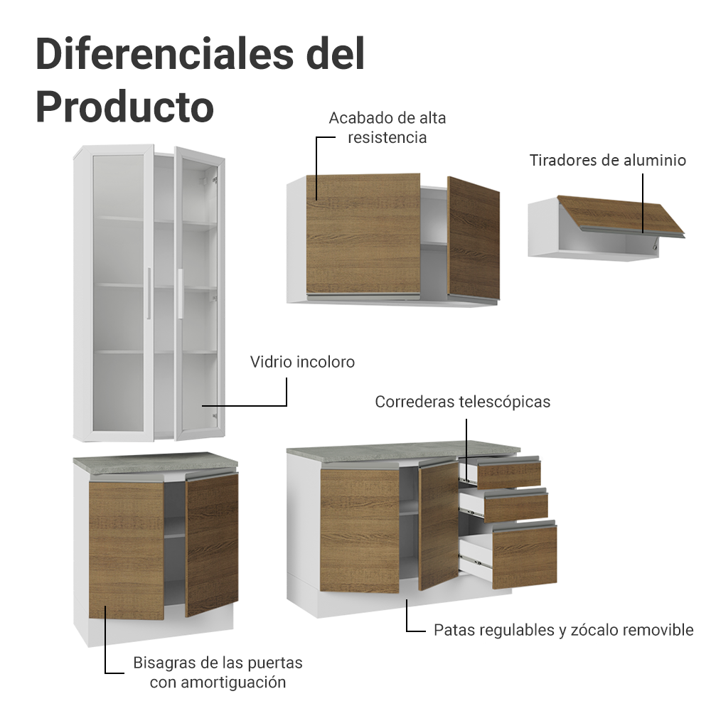 Combo completo de Cocina con Cristalero 270 cm Madesa Glamy BM 16
