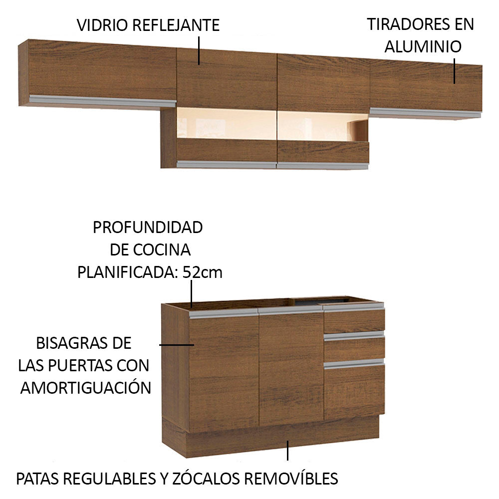 Combo completo de Cocina 280cm Marrón Marina Madesa 01