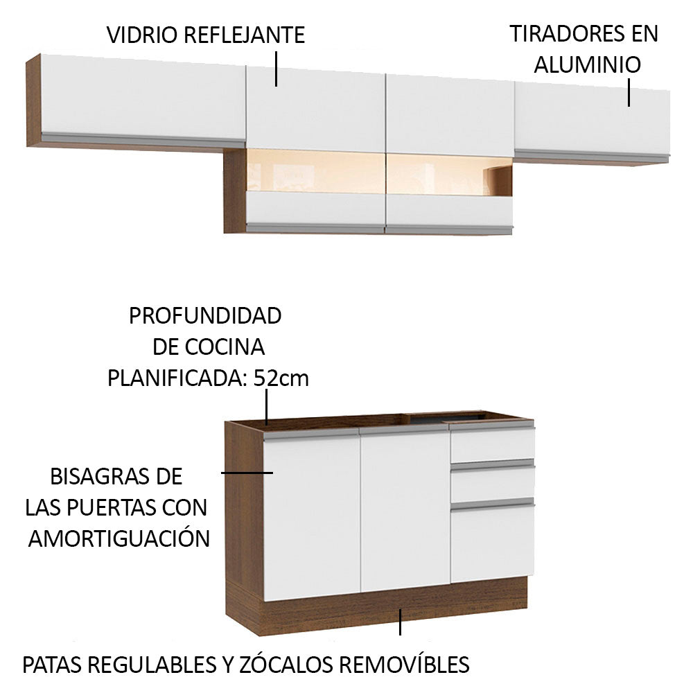 Combo completo de Cocina 280cm Marrón/Blanco Marina Madesa 01