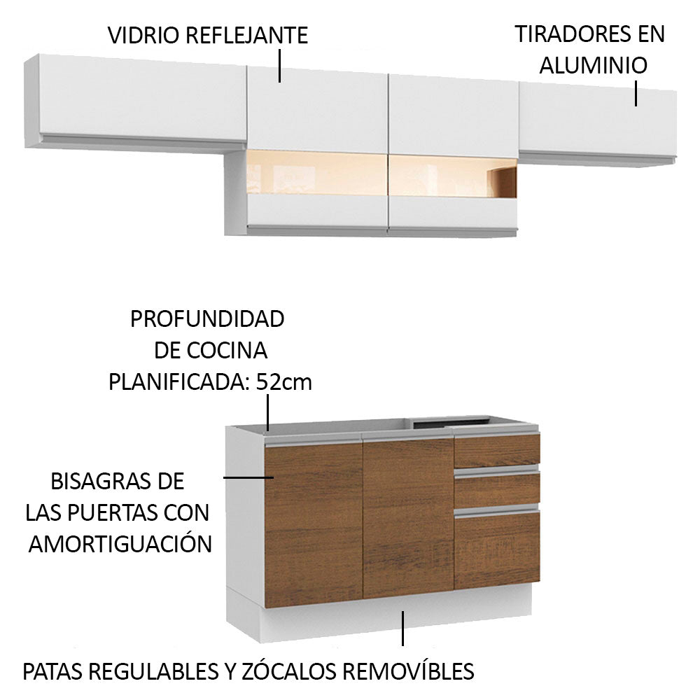 Combo completo de Cocina 280cm Marina Madesa 01 - Blanco/Marrón