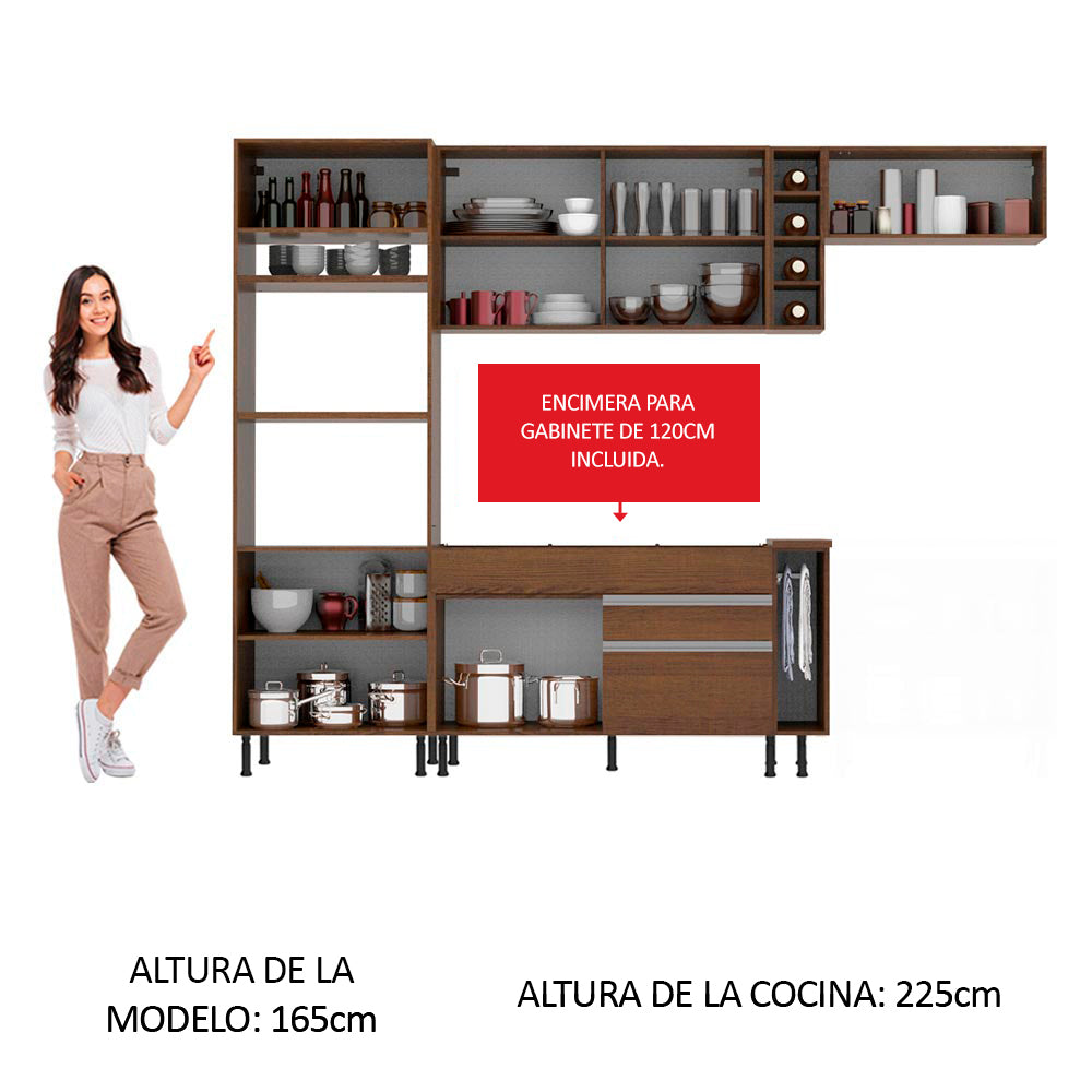 Combo completo de Cocina 290 cm 7 Puertas 2 Cajones Marrón/Crema Glamy Madesa 02