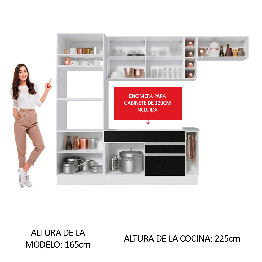 Combo completo de Cocina Madesa Glamy 290cm Blanco/Negro/Marrón 14